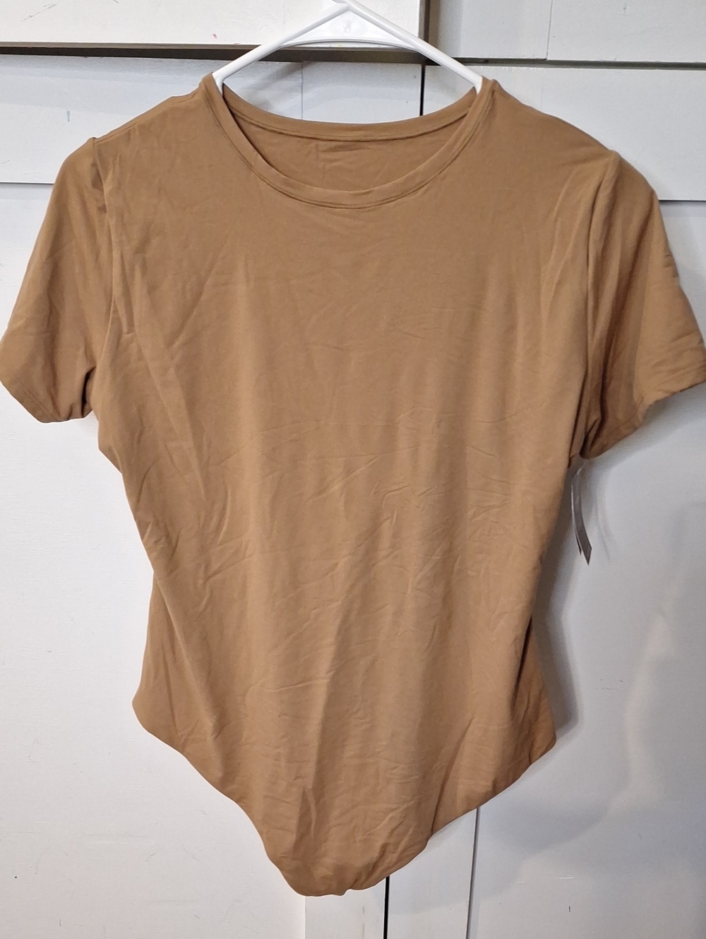 Auden Short Sleeve Crewneck Bodysuit in Camel